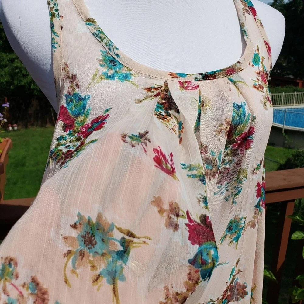 Tank Floral Pink Blush Sleeveless Sharkbite Cami Sz S STEVE MADDEN - Picture 2 of 10